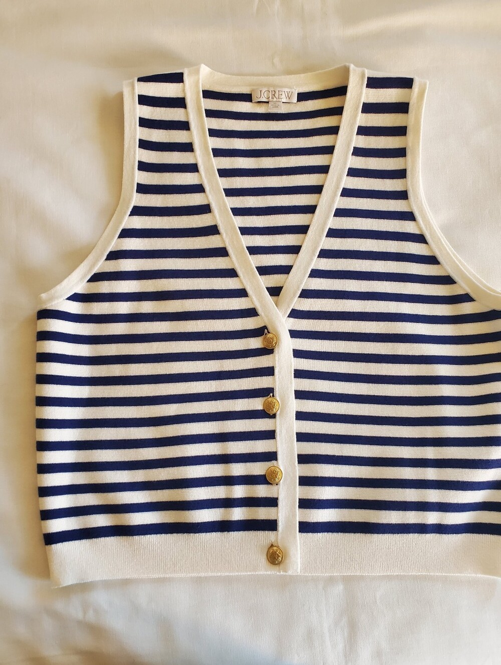 J.Crew Navy and White Striped Sleeveless Knit Sweater Vest-size XL-100% Cotton